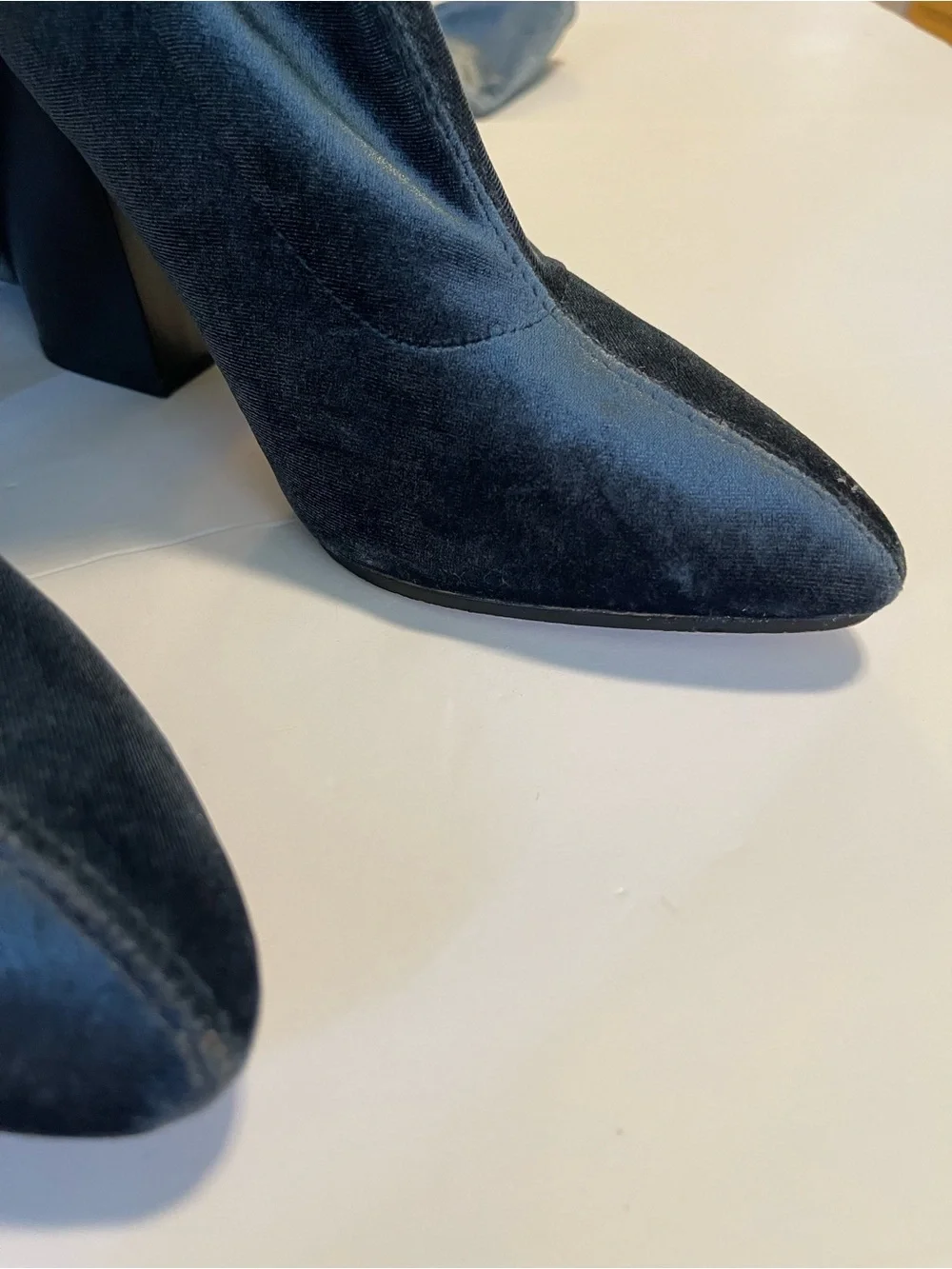 Zara Boots Over The Knee Size 9 Blue Velvet Pointed Toe Block Heel Pull On Party